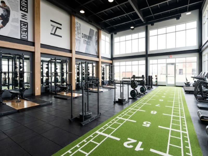 Custom water-jet cut gym floor